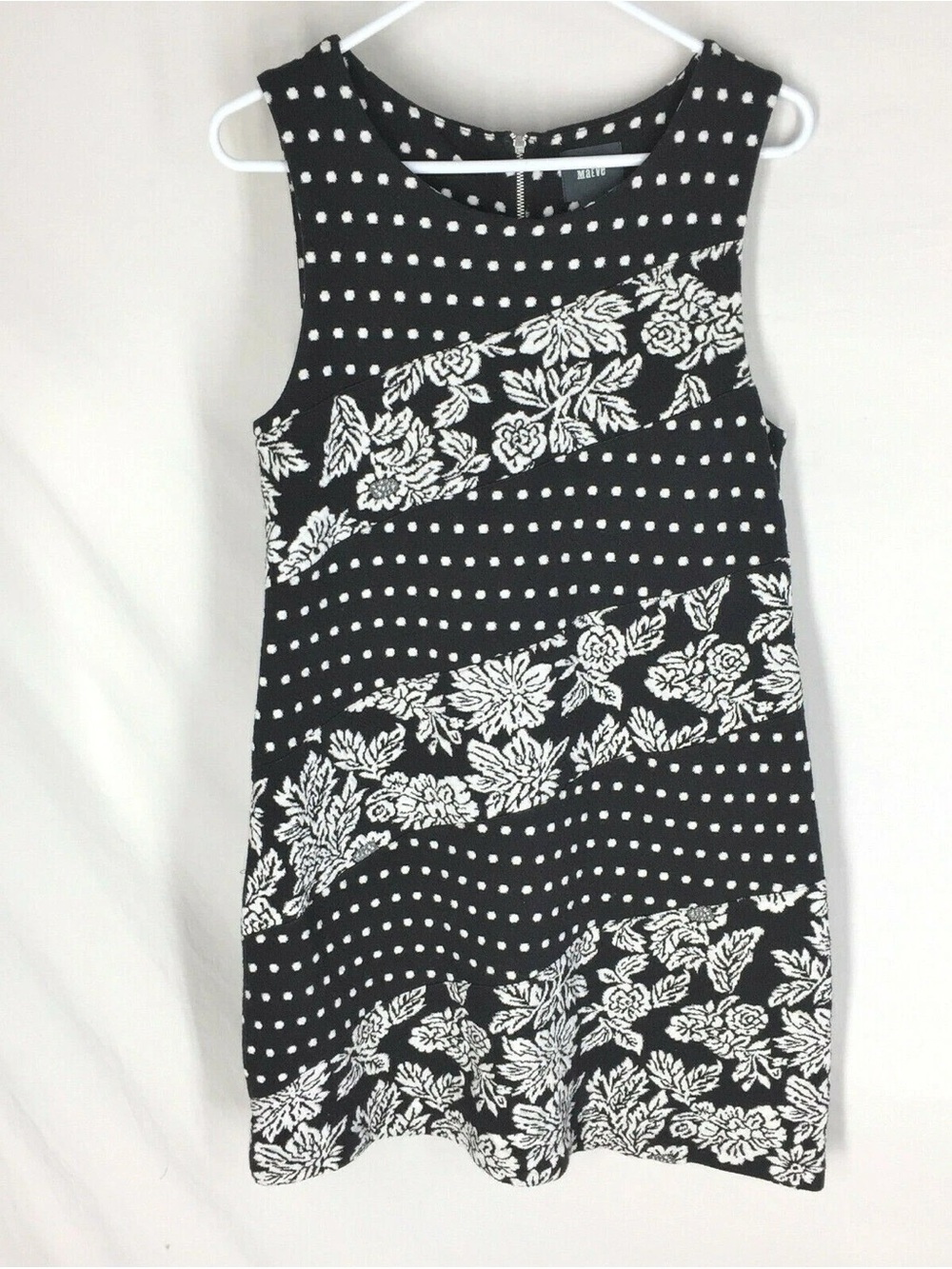 Zara Black & White Floral and Polka Dot Sleeveless Shift Dress
